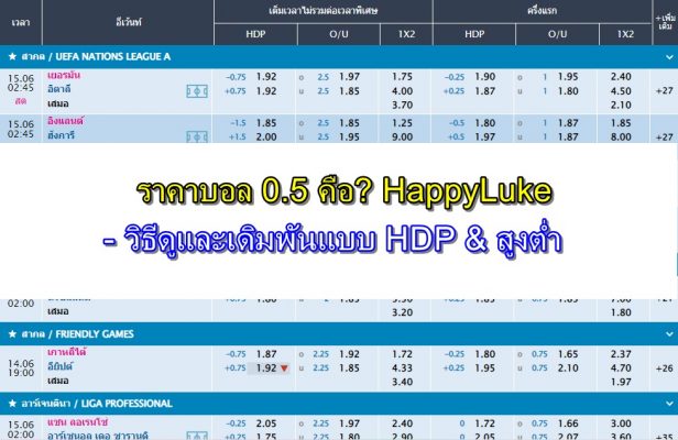 ราคาบอล 0.5 คือ? HappyLuke - วิธีดูและเดิมพันแบบ HDP & สูงต่ำ