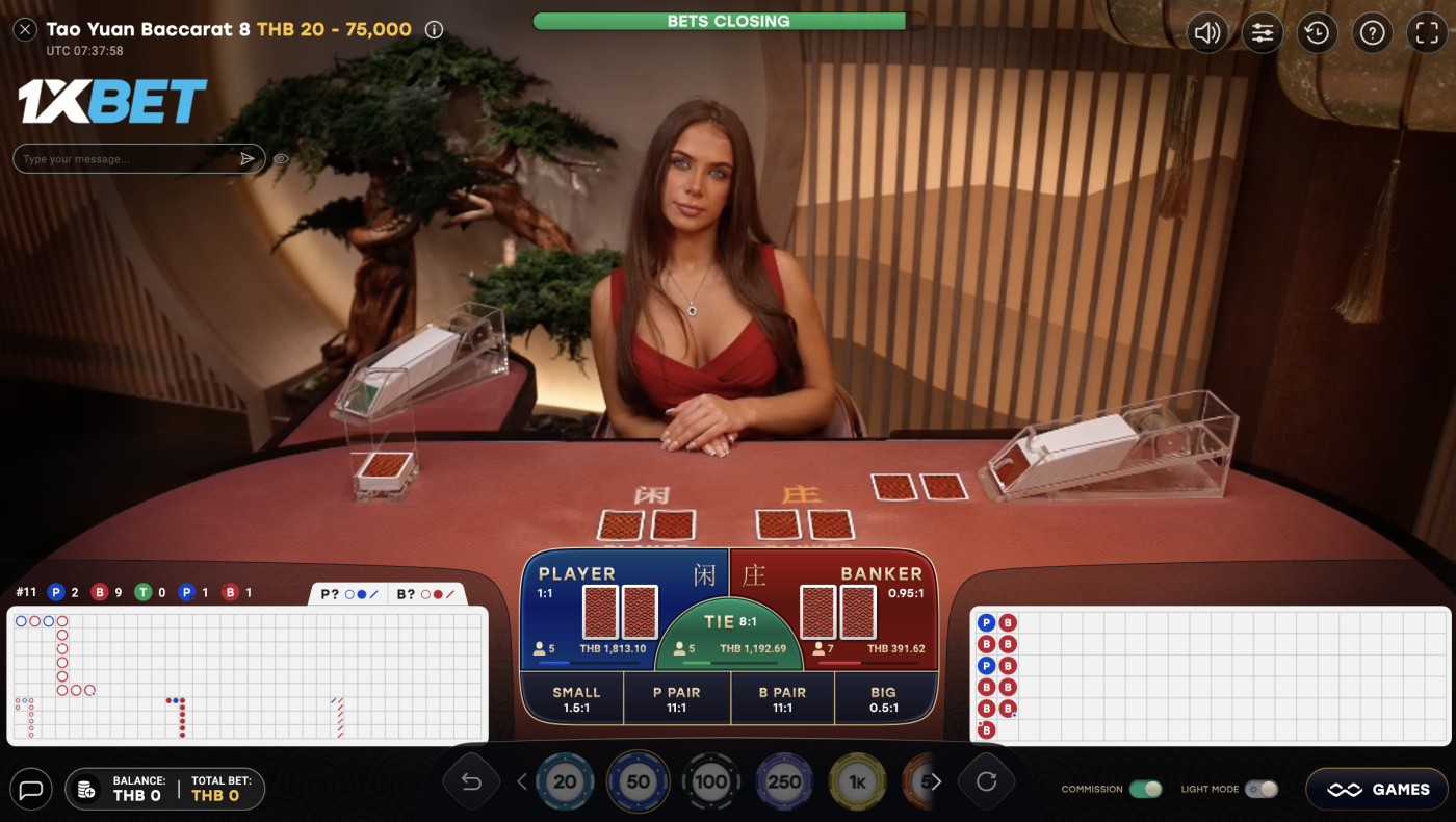 1xbet baccarat online live casino game to play and win real money in thailand